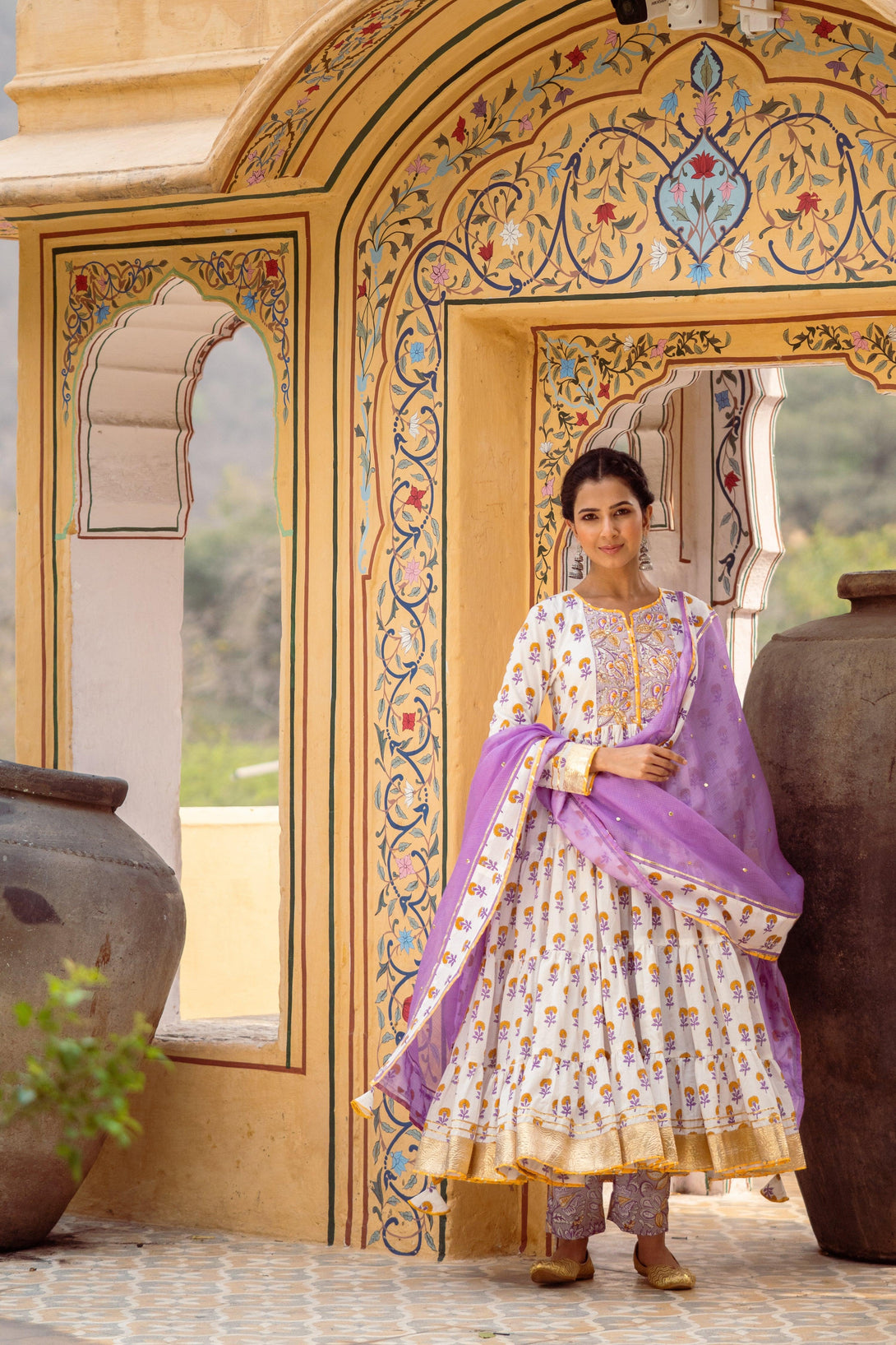 Purple Tier Anarkali Set - Indiakreations