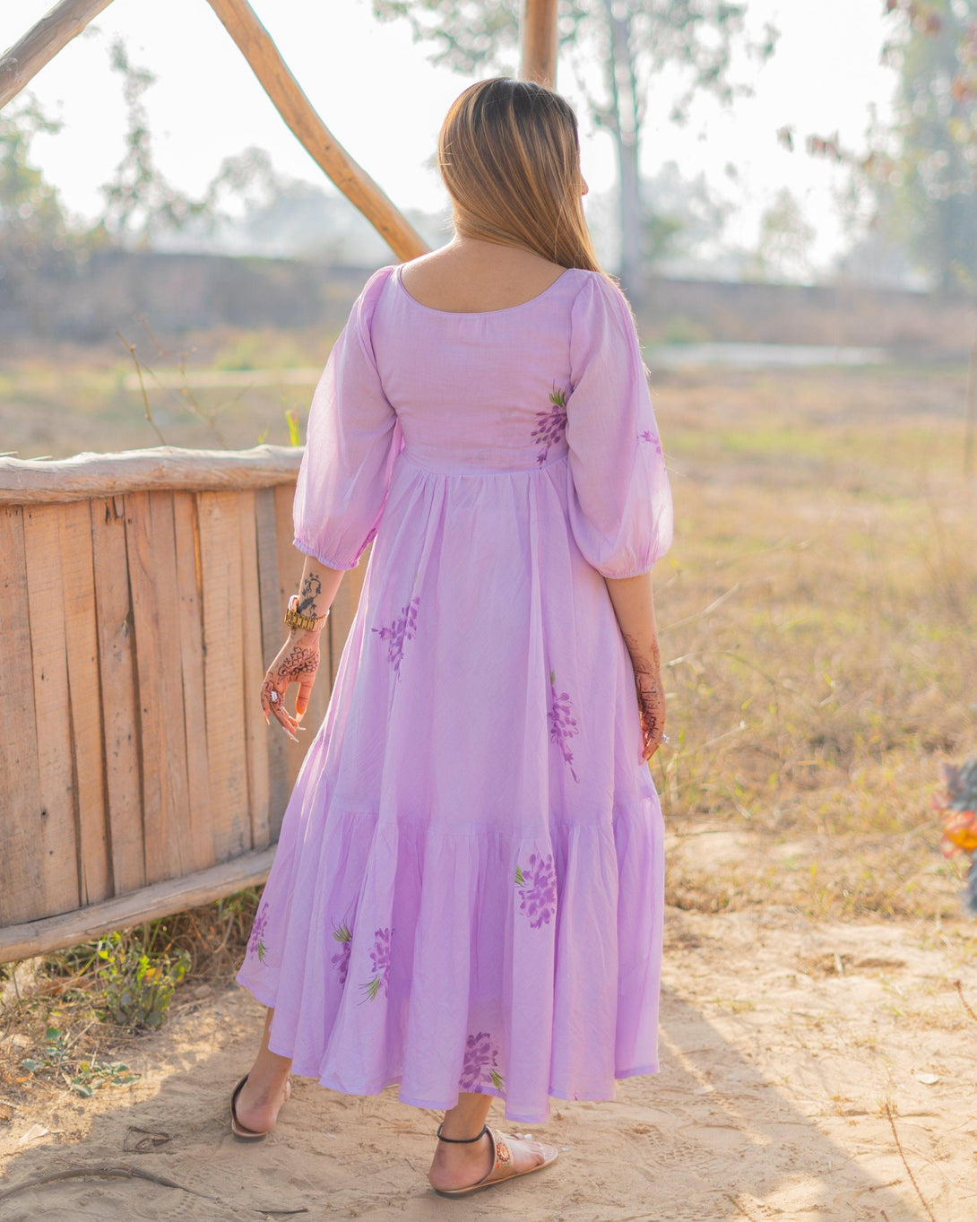 Women's Lavender Mulmul Dress - Baisacrafts - Indiakreations