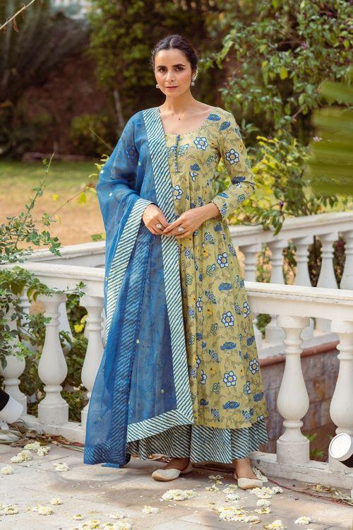 Lemon Blue Kalidar Set - Indiakreations