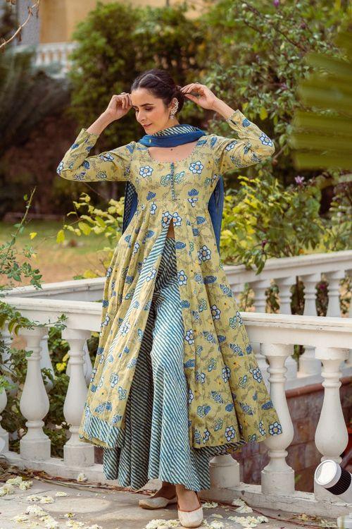 Lemon Blue Kalidar Set - Indiakreations