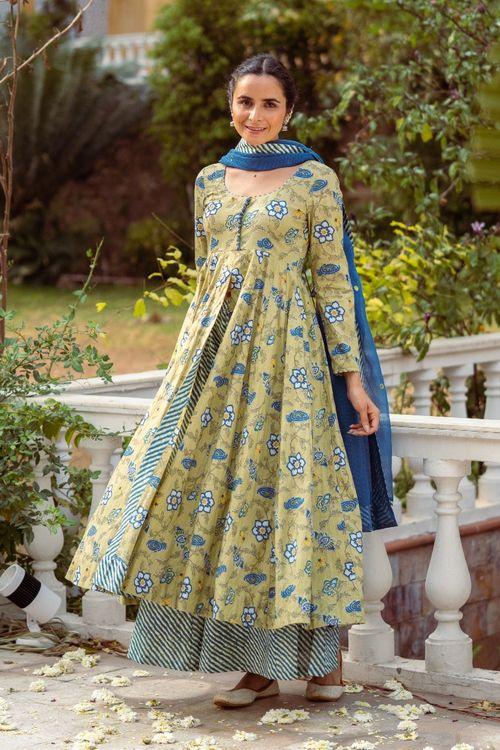 Lemon Blue Kalidar Set - Indiakreations