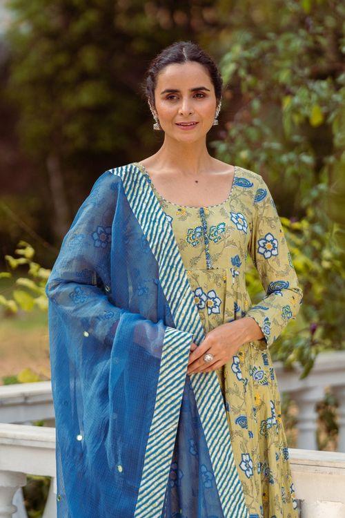 Lemon Blue Kalidar Set - Indiakreations