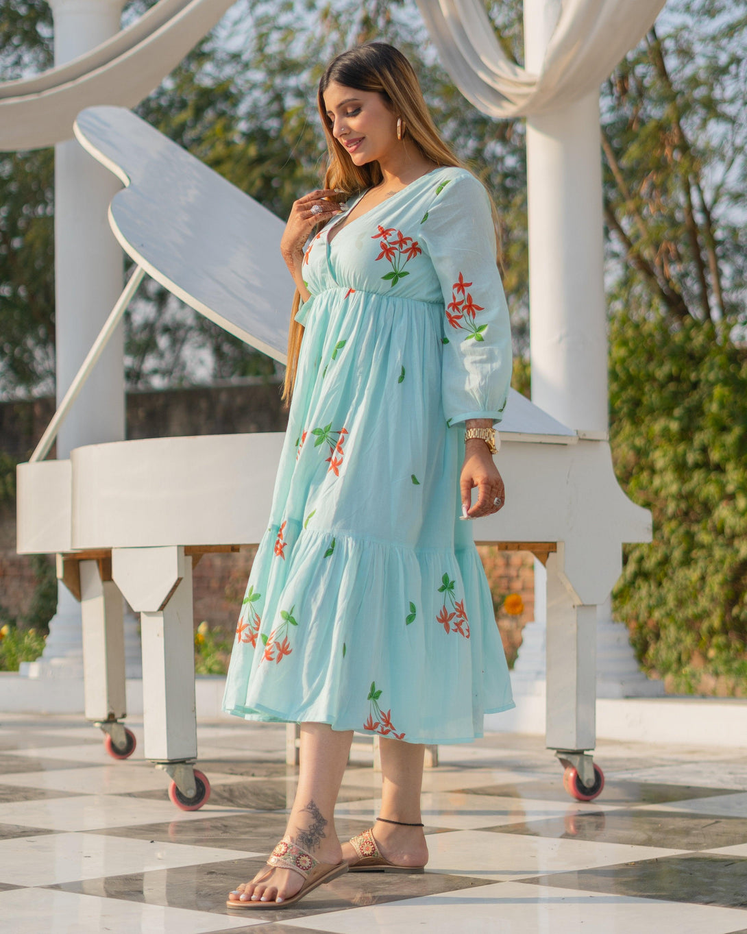 Women's Daisy Mulmul Dress - Baisacrafts - Indiakreations