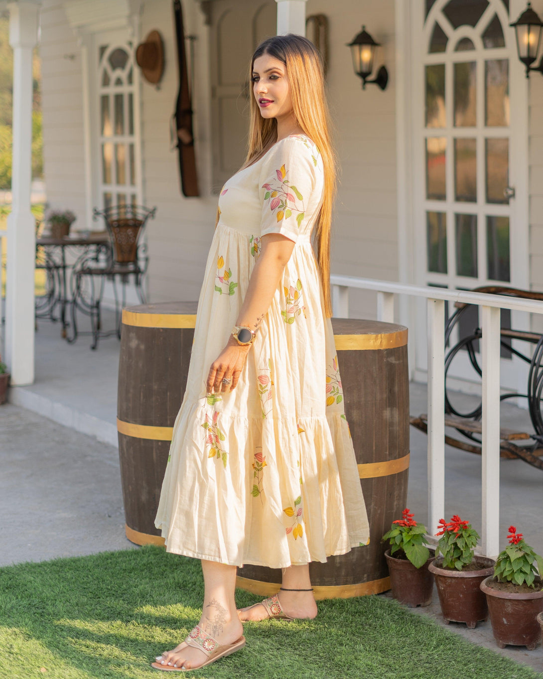 Women's Tulip Mulmul Dress - Baisacrafts - Indiakreations