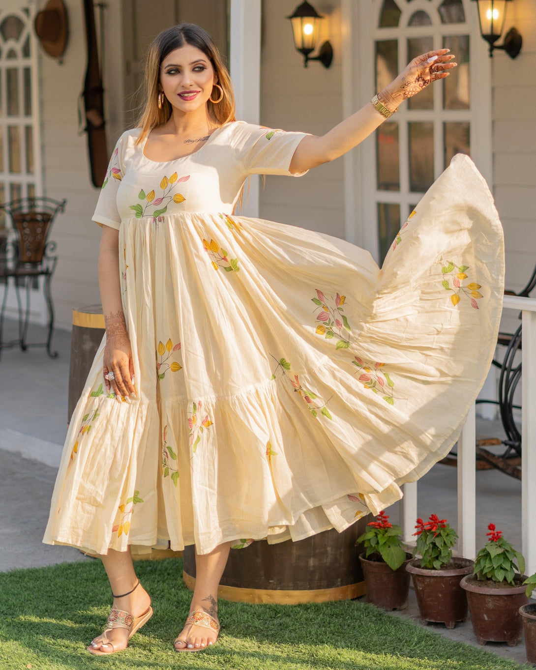 Women's Tulip Mulmul Dress - Baisacrafts - Indiakreations