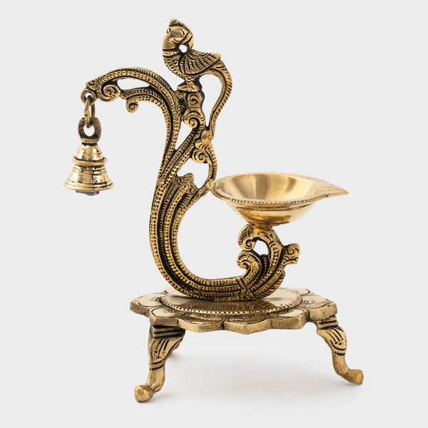 Brass Oil Peacock Diya With Bell - Default Title - DecorTwist