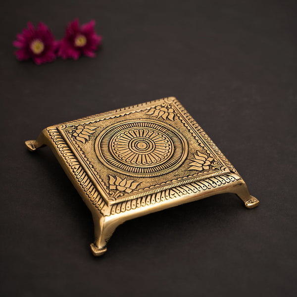 Brass Superfine Square Tranditional Pooja Chowki/Stool/Stand - Medium - Default Title - DecorTwist