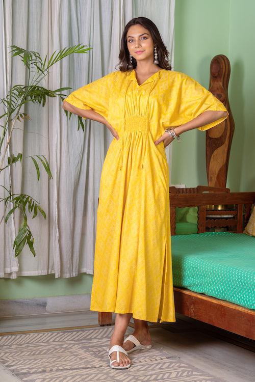 Yellow Kaftan - Indiakreations