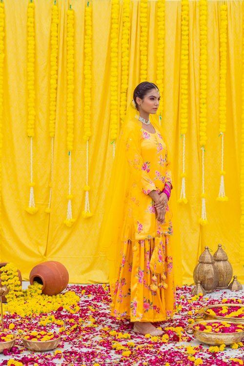 Yellow Printed Gharara Set - Indiakreations