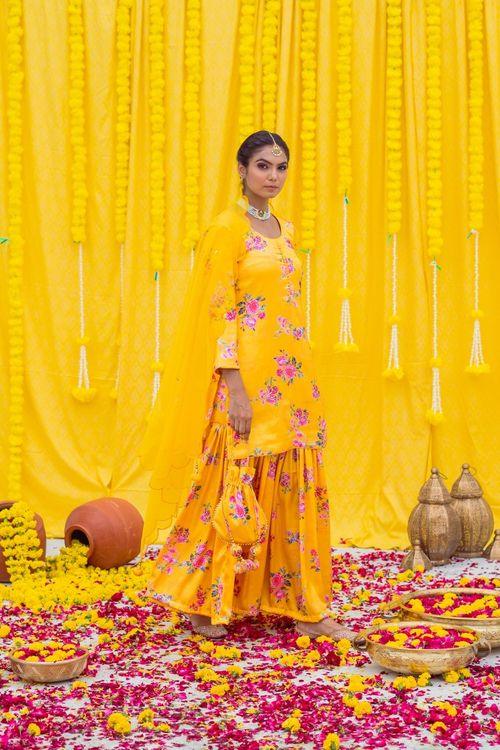 Yellow Printed Gharara Set - Indiakreations