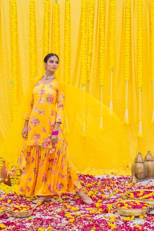 Yellow Printed Gharara Set - Indiakreations