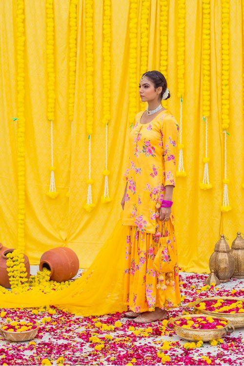 Yellow Printed Gharara Set - Indiakreations