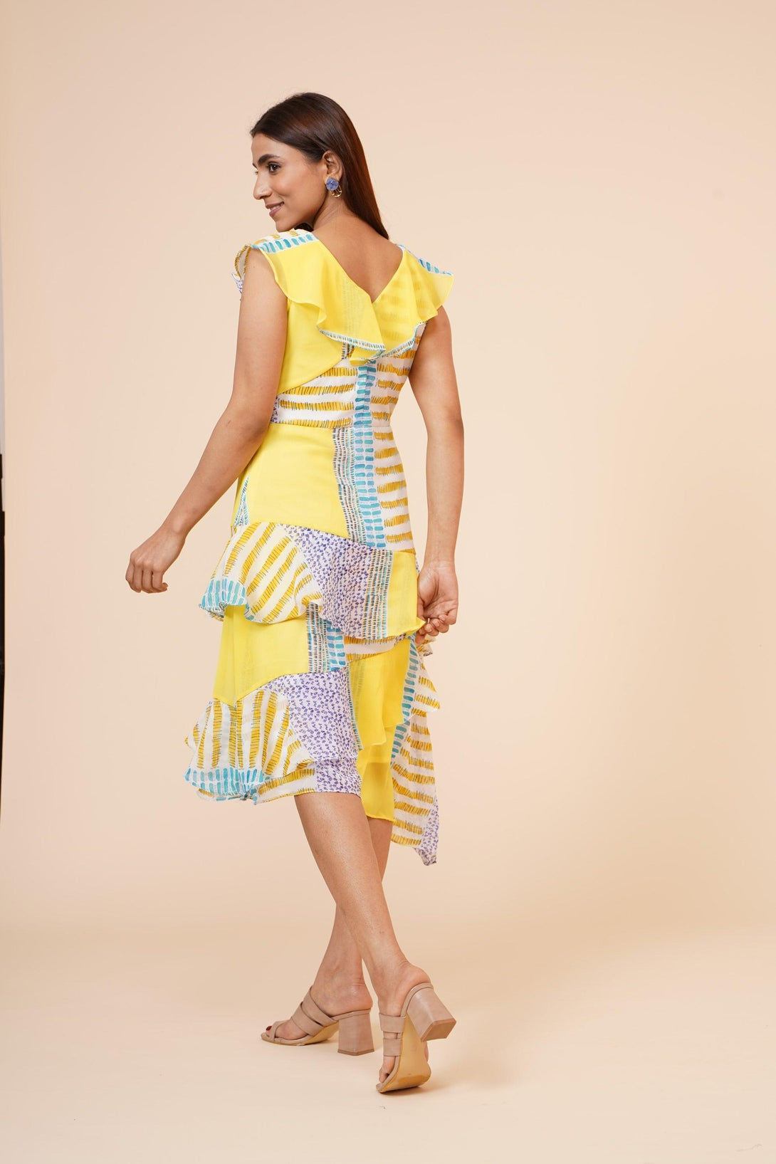 Women's Lemon Printed Georgette Ruffle Dress - MIRACOLOS by Ruchi - Indiakreations