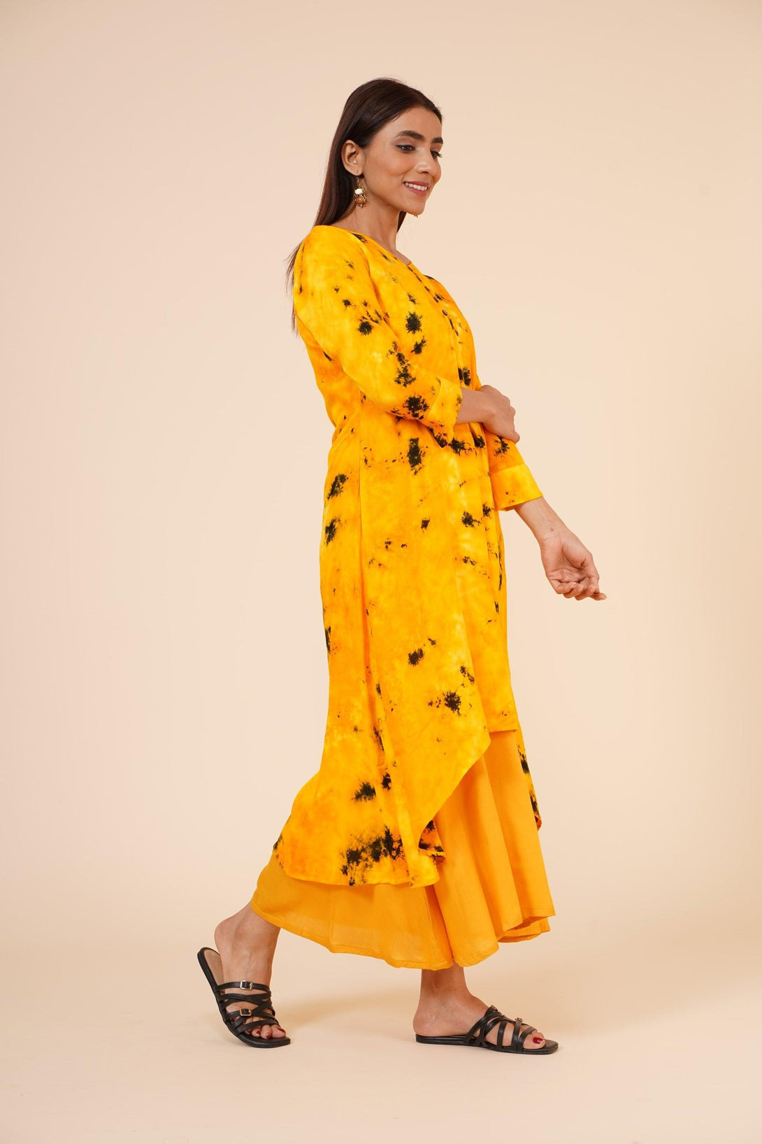 Women's Indian Tie N Dye Kurti With Wooden Button Placket And Cuff - MIRACOLOS by Ruchi - Indiakreations