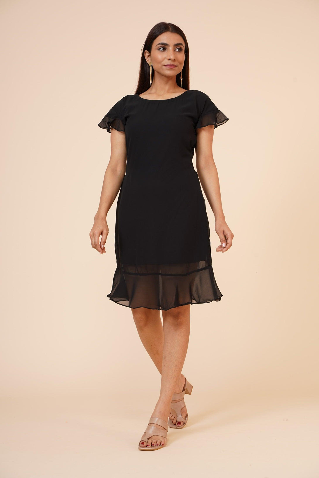 Women's Black Midi Casual Dress - MIRACOLOS by Ruchi - Indiakreations