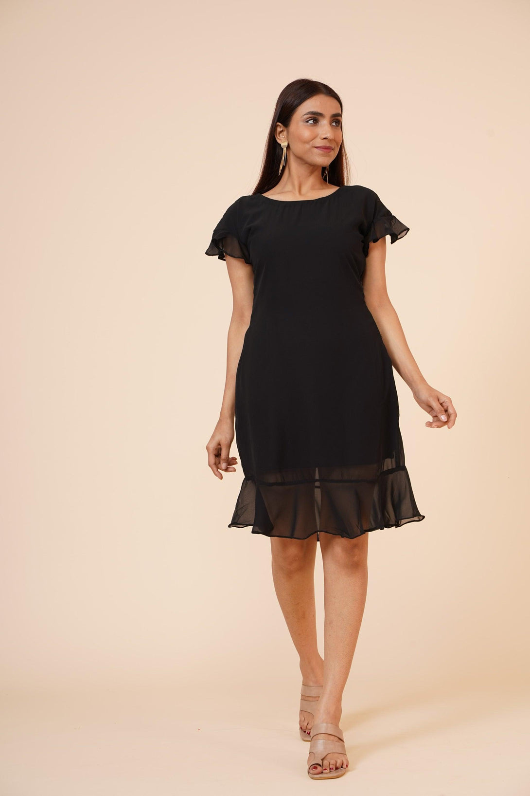 Women's Black Midi Casual Dress - MIRACOLOS by Ruchi - Indiakreations