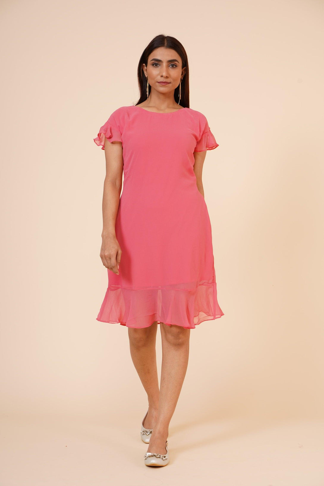 Women's Peach Midi Casual Dress - MIRACOLOS by Ruchi - Indiakreations