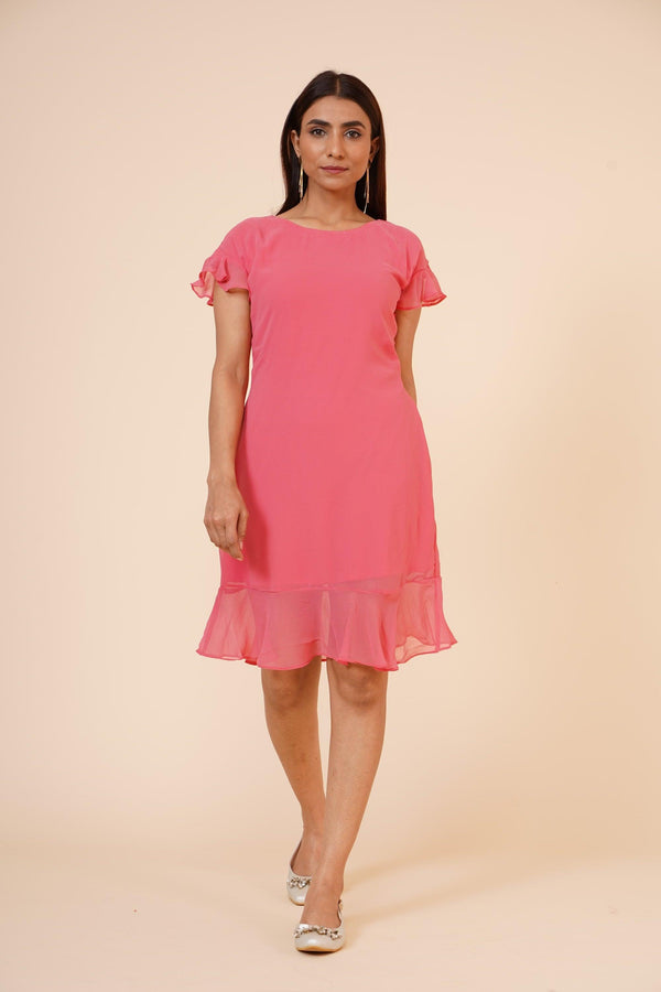 Women's Peach Midi Casual Dress - MIRACOLOS by Ruchi - Indiakreations