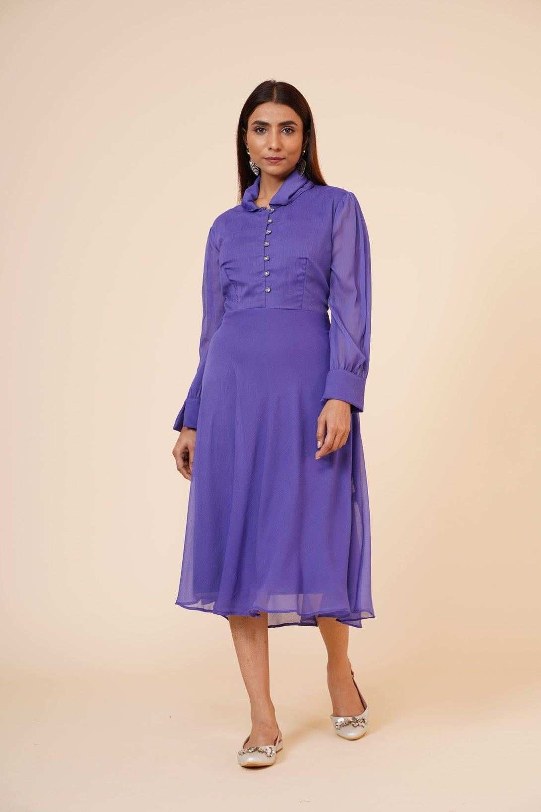 Women's Mauve Chiiffon Casual Midi Dress - MIRACOLOS by Ruchi - Indiakreations