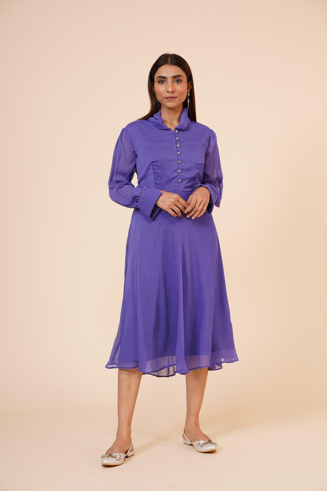 Women's Mauve Chiiffon Casual Midi Dress - MIRACOLOS by Ruchi - Indiakreations