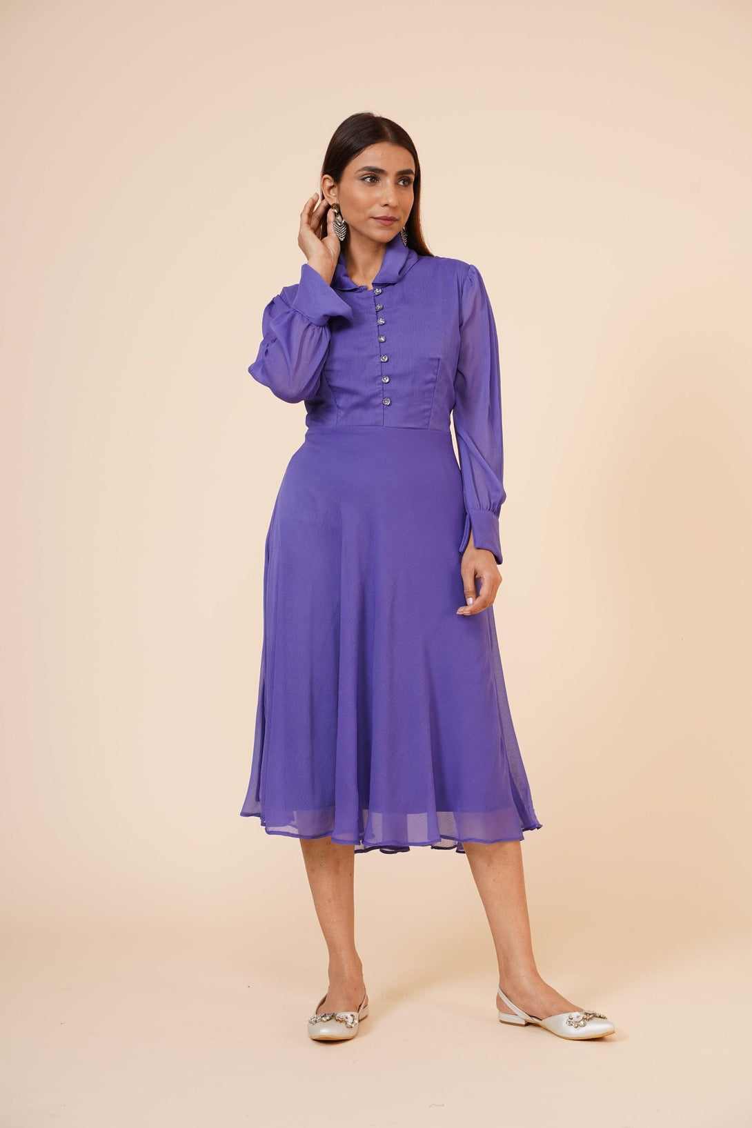 Women's Mauve Chiiffon Casual Midi Dress - MIRACOLOS by Ruchi - Indiakreations