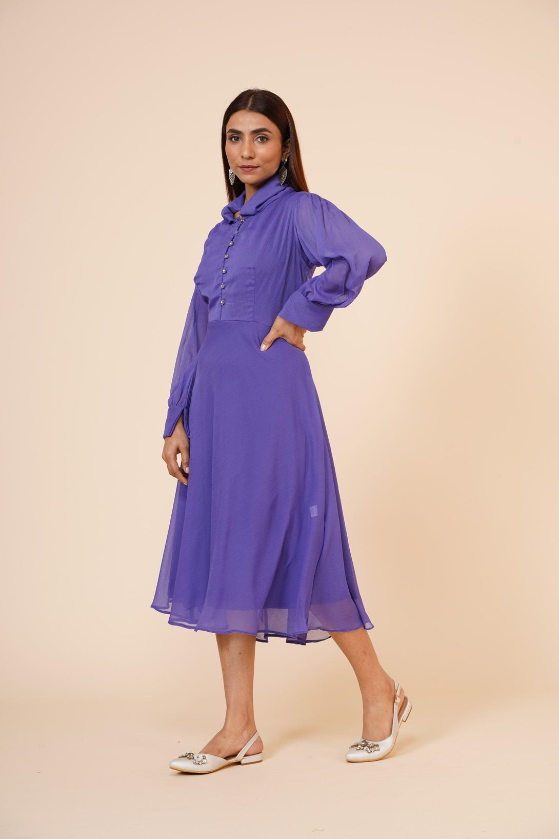 Women's Mauve Chiiffon Casual Midi Dress - MIRACOLOS by Ruchi - Indiakreations