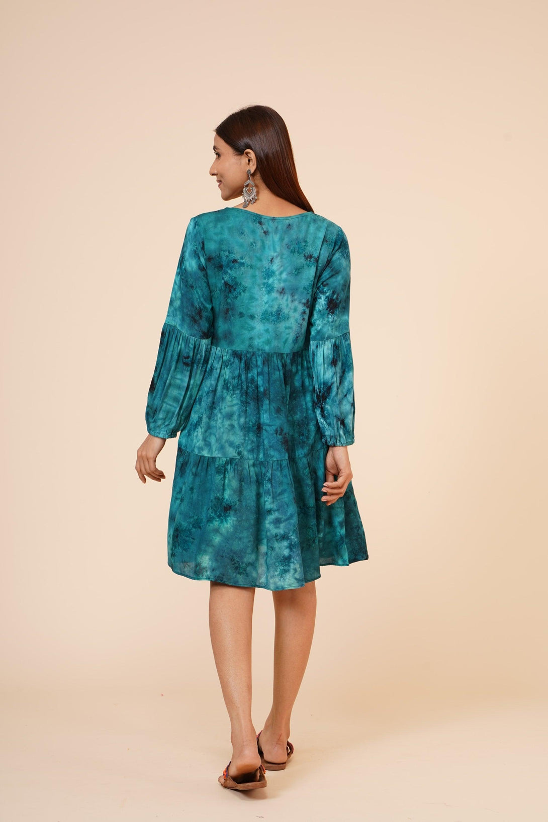 Women's Indian Tie N Dye Kurti With Balloon Sleeves In Blue - MIRACOLOS by Ruchi - Indiakreations