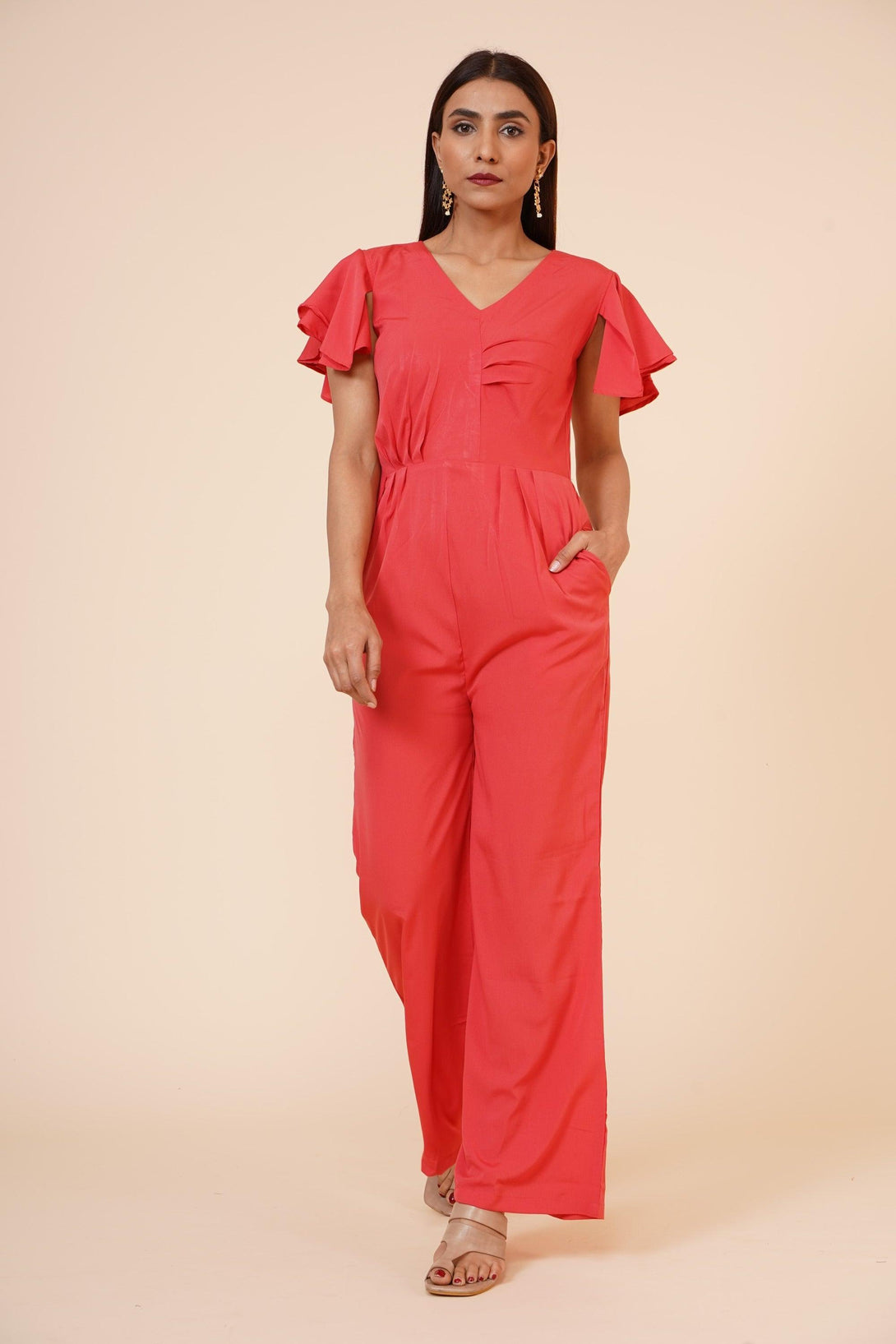 Women's Drape Party/ Casual Jumpsuit In Peach - MIRACOLOS by Ruchi - Indiakreations