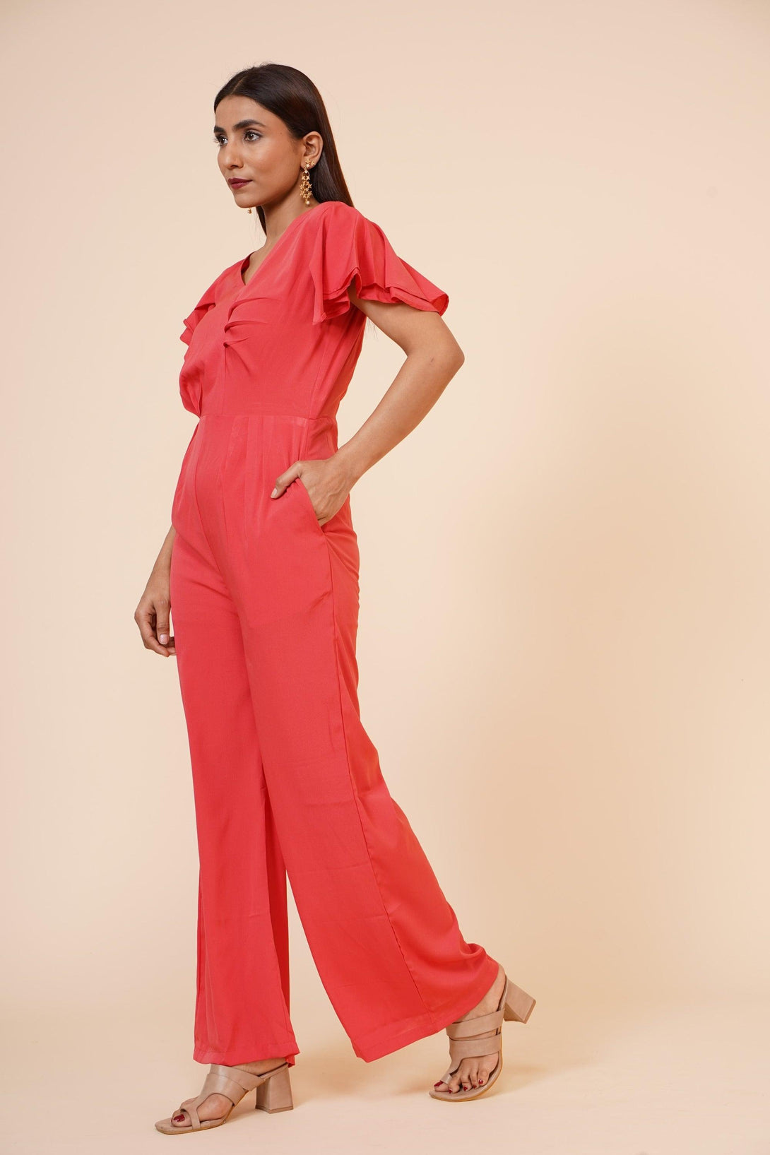 Women's Drape Party/ Casual Jumpsuit In Peach - MIRACOLOS by Ruchi - Indiakreations