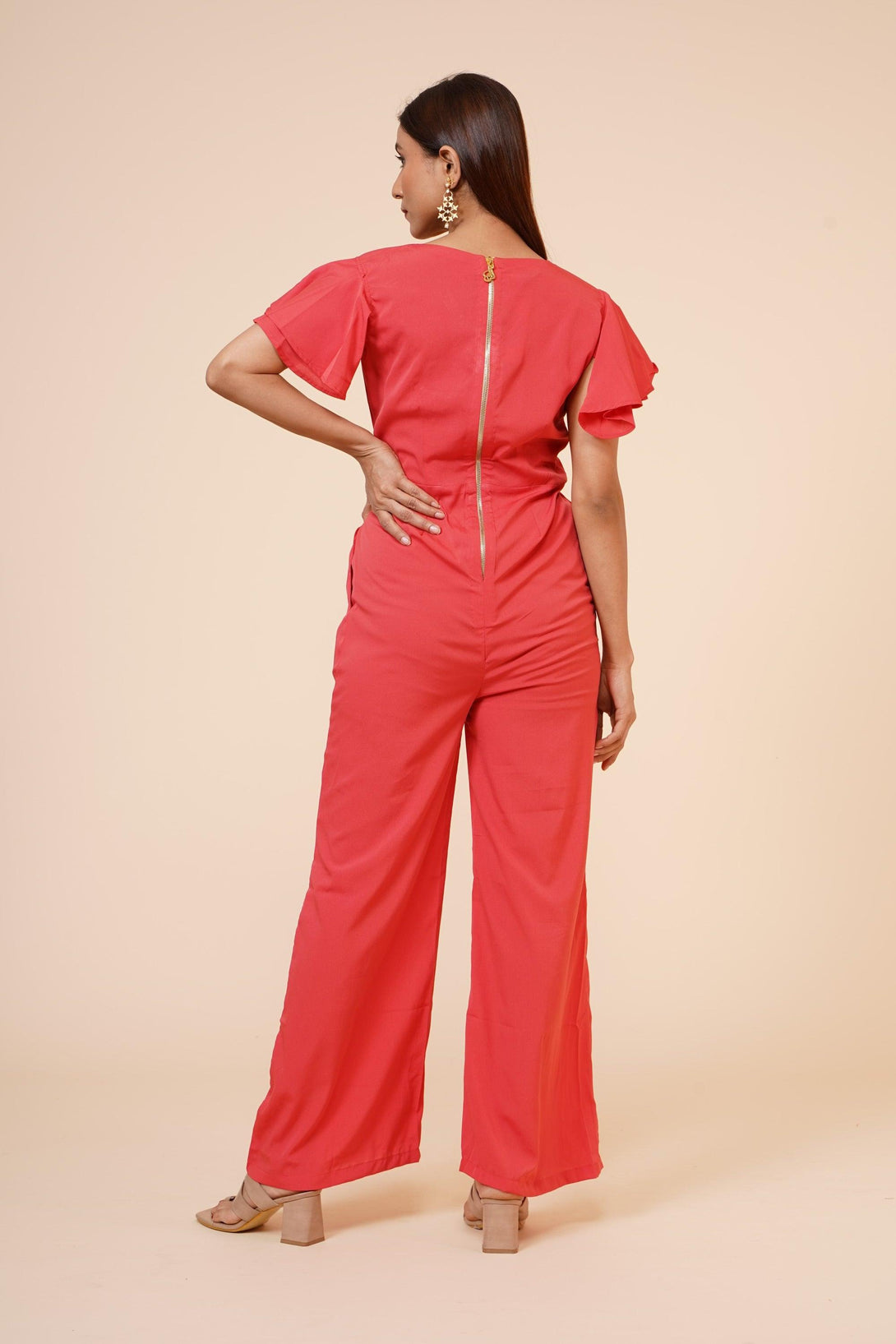 Women's Drape Party/ Casual Jumpsuit In Peach - MIRACOLOS by Ruchi - Indiakreations