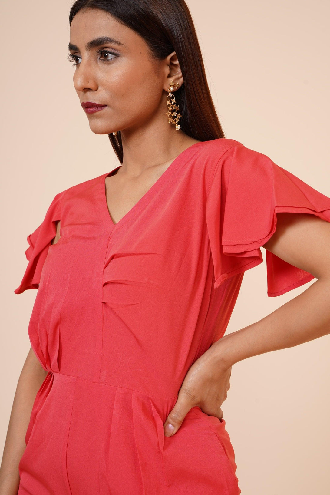 Women's Drape Party/ Casual Jumpsuit In Peach - MIRACOLOS by Ruchi - Indiakreations