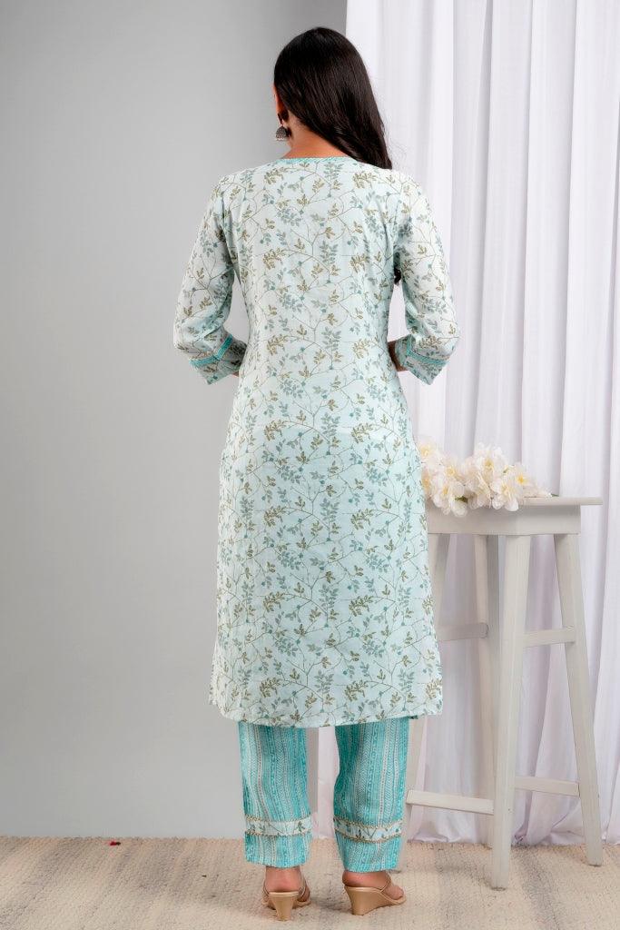 Women's SkyBlue Art Silk Floral Suit Set - Wahe-NOOR - Indiakreations