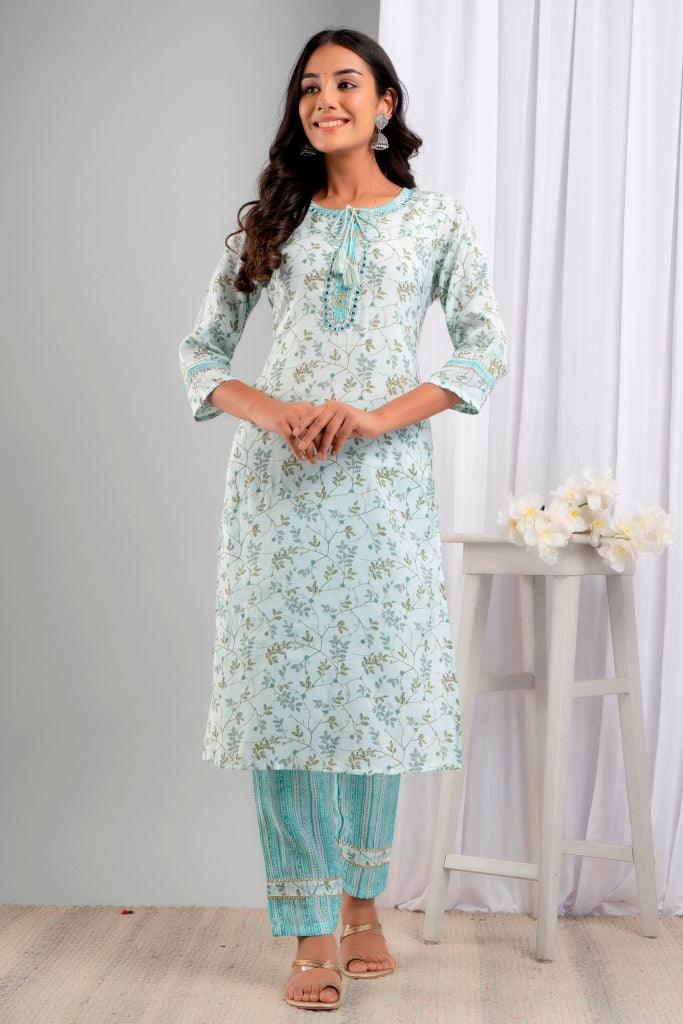 Women's SkyBlue Art Silk Floral Suit Set - Wahe-NOOR - Indiakreations