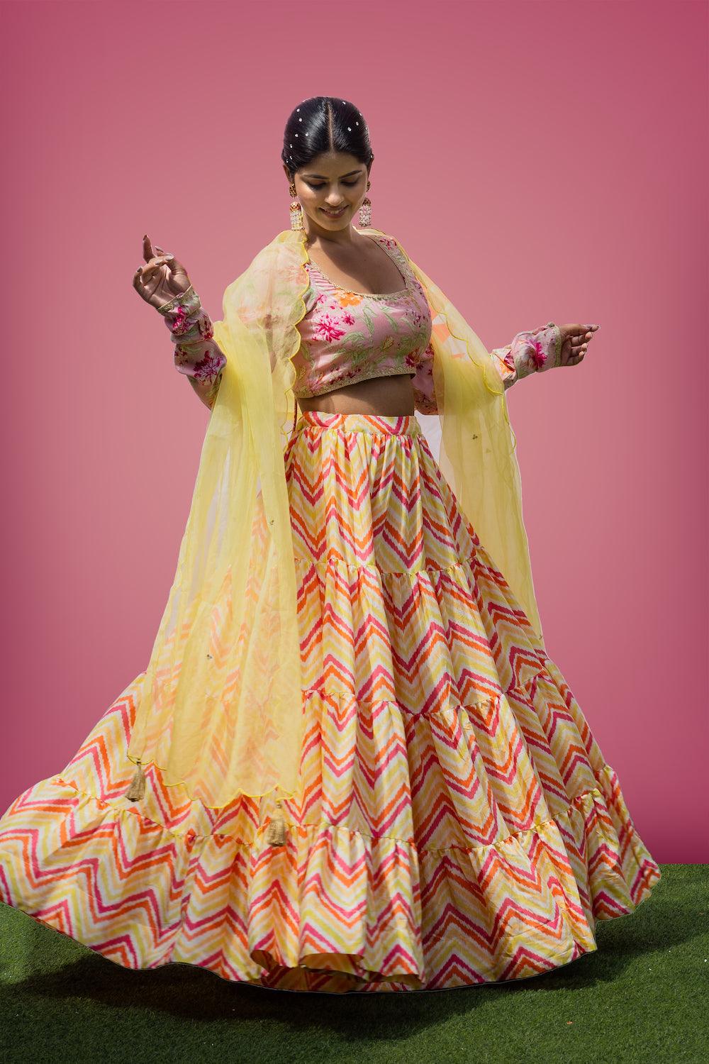 Mehfil Pink Zigzag Lehenga Set - Indiakreations