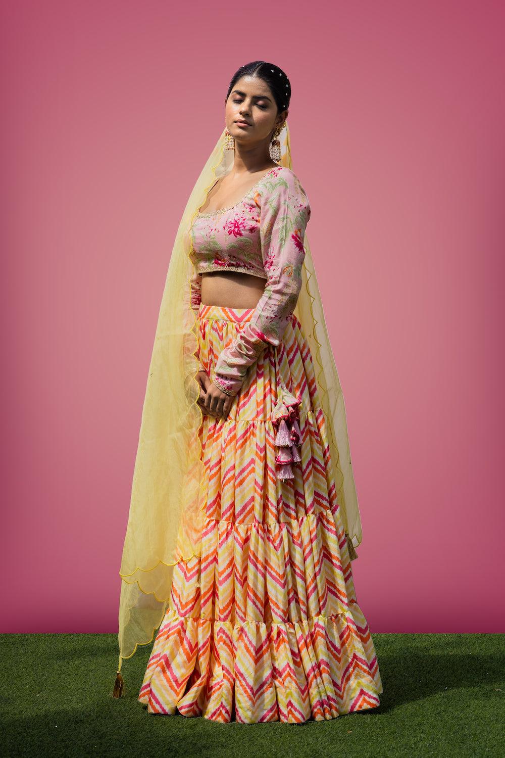 Mehfil Pink Zigzag Lehenga Set - Indiakreations