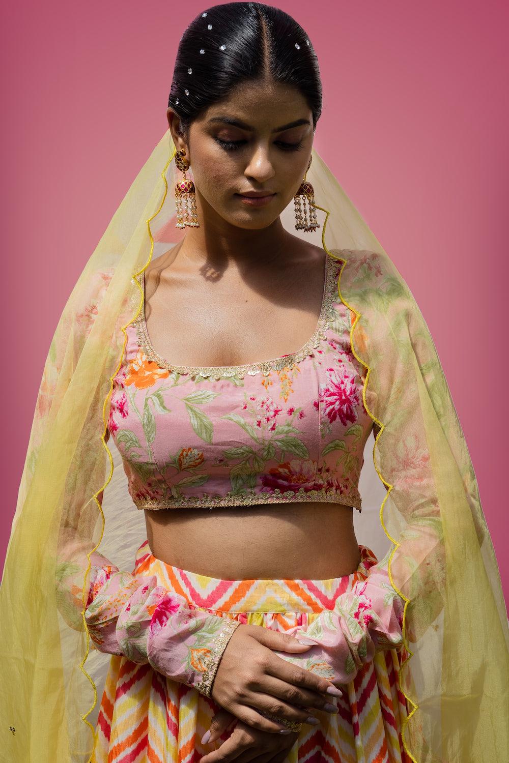 Mehfil Pink Zigzag Lehenga Set - Indiakreations