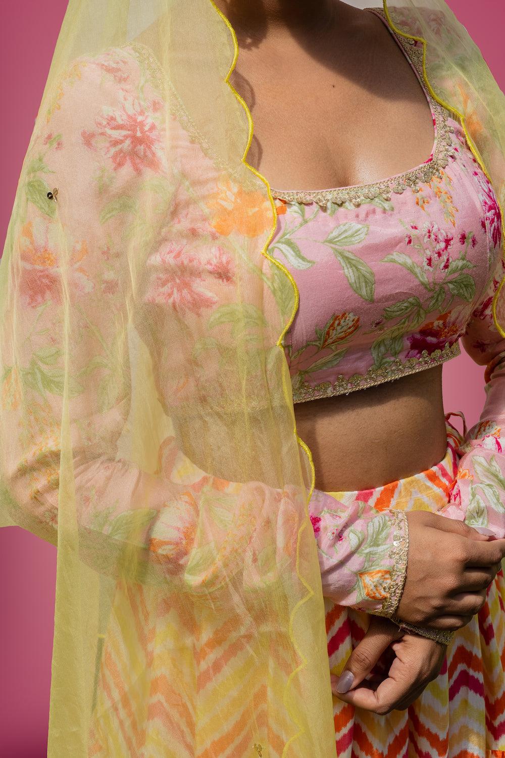 Mehfil Pink Zigzag Lehenga Set - Indiakreations