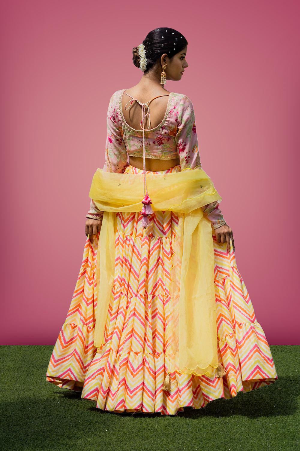 Mehfil Pink Zigzag Lehenga Set - Indiakreations