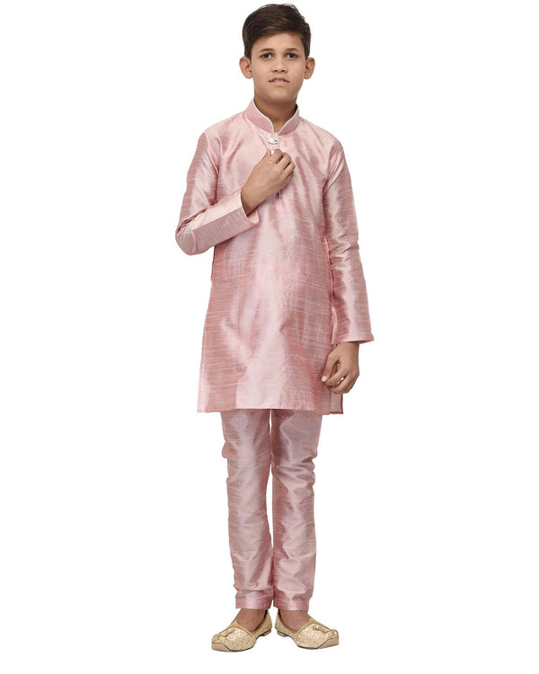 Boy's Pink Solid Kurta With Churidaar Pyjama - Benstoke KIDS - Indiakreations