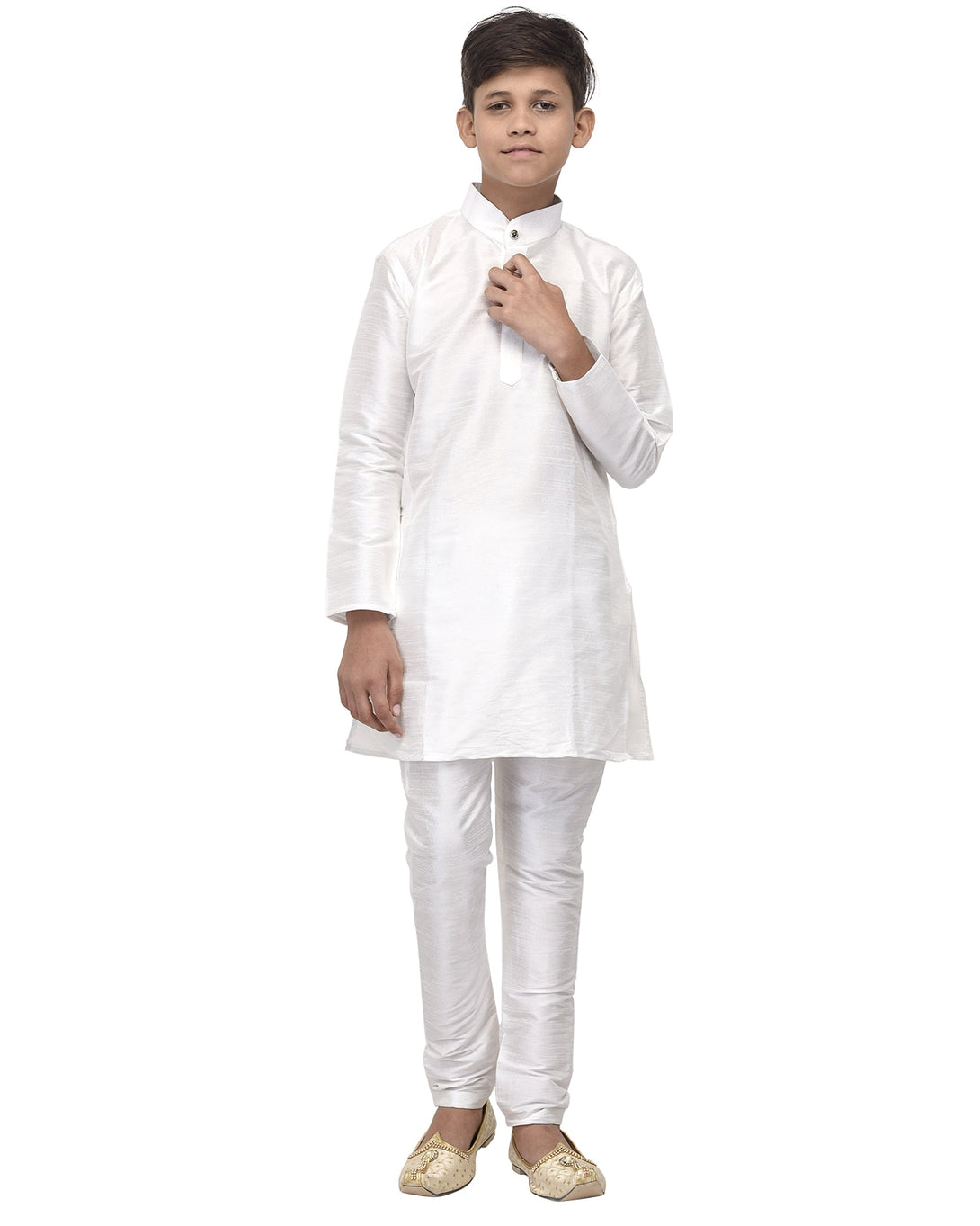 Boy's White Solid Kurta With Churidaar Pyjama - Benstoke KIDS