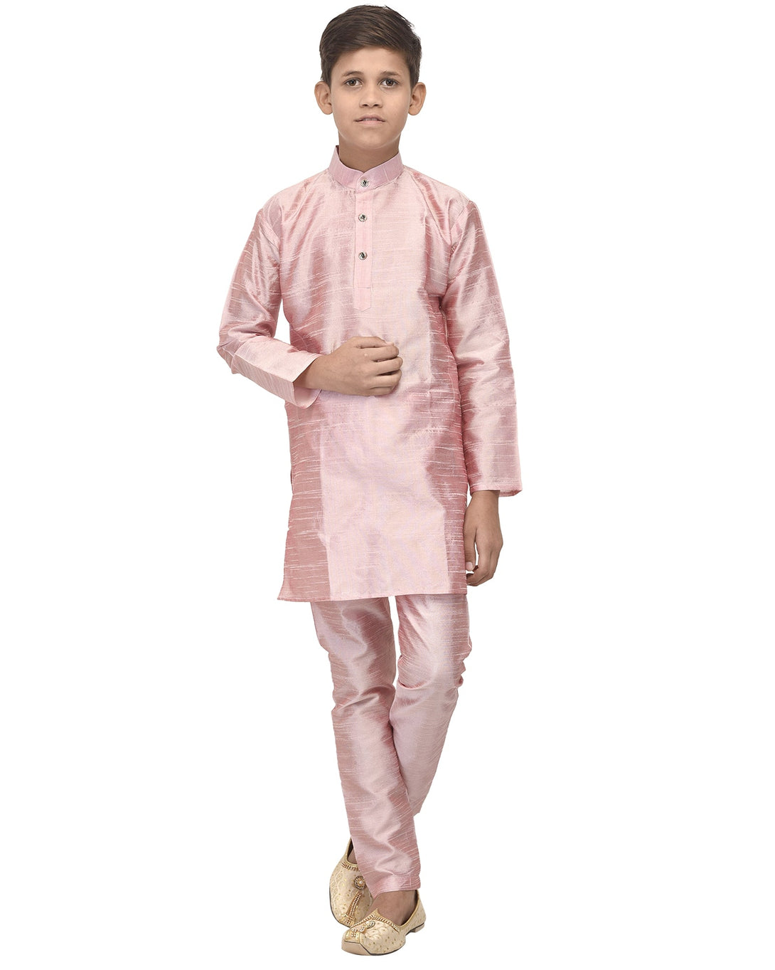 Boy's Pink Solid Kurta With Churidaar Pyjama - Benstoke KIDS