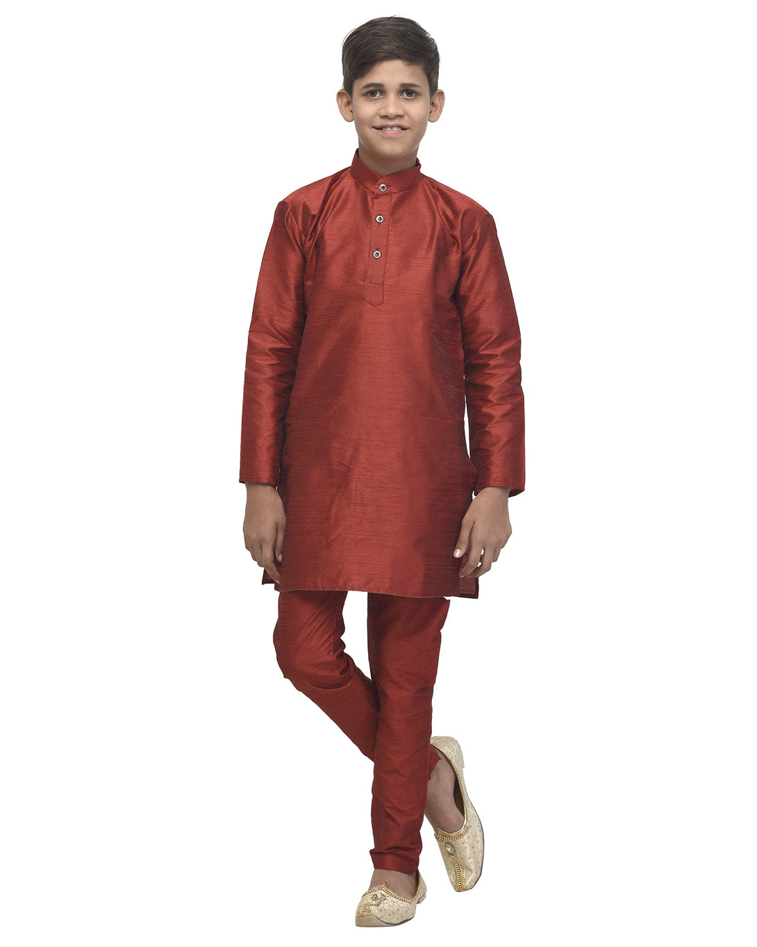 Boy's Maroon Solid Kurta With Churidaar Pyjama - Benstoke KIDS