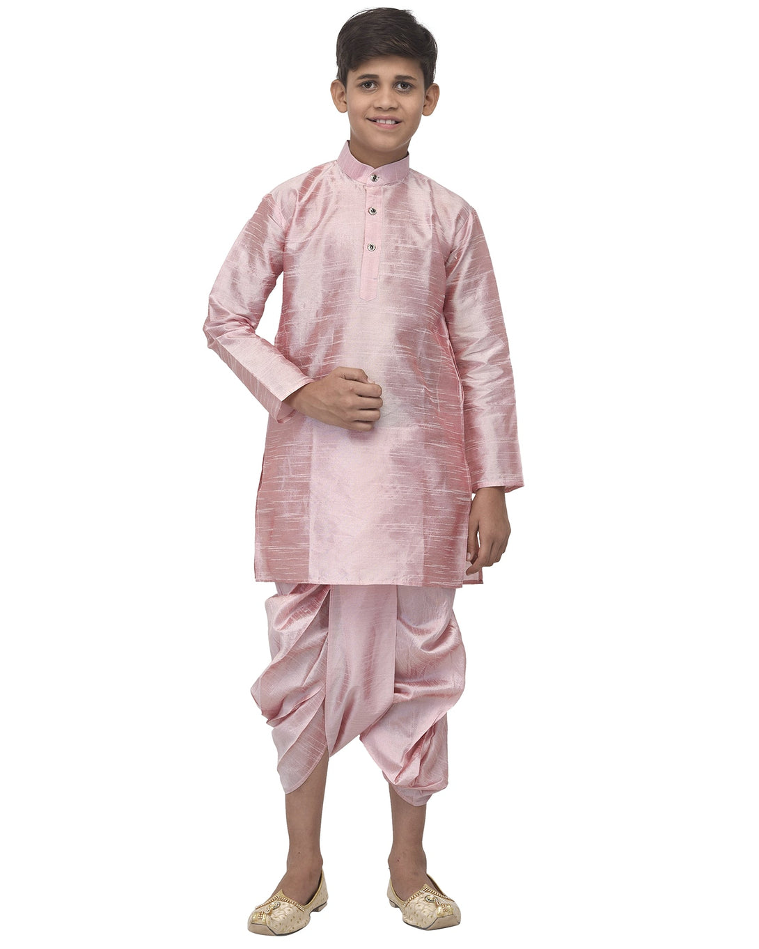 Boy's Pink Solid Kurta With Dhoti Pants - Benstoke KIDS