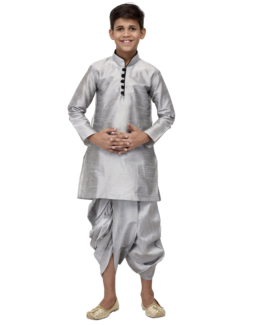 Boy's Grey Solid Kurta With Dhoti Pants - Benstoke KIDS