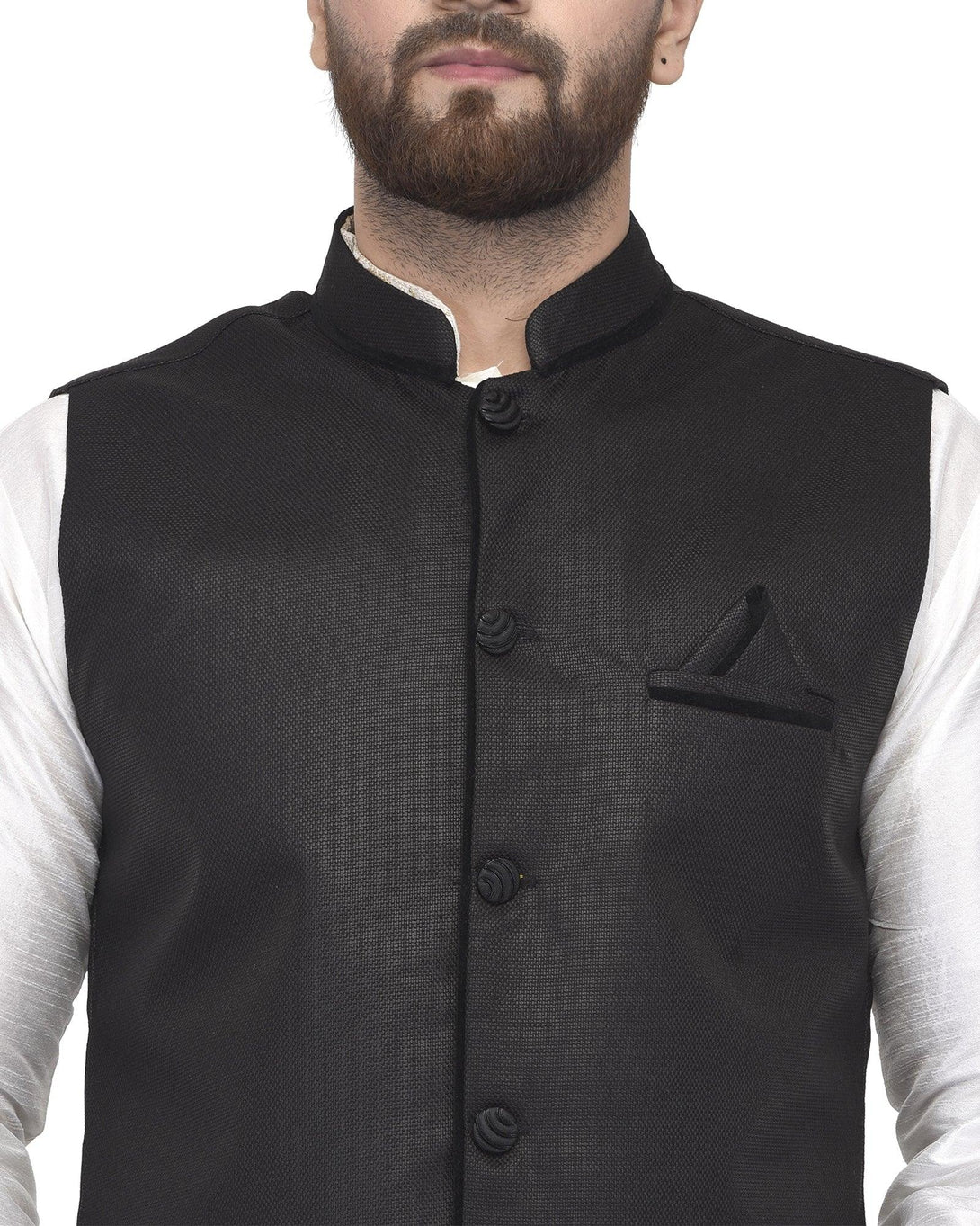 Men's White Kurta With Dhoti & Black Solid Nehru Jacket - Benstoke - Indiakreations