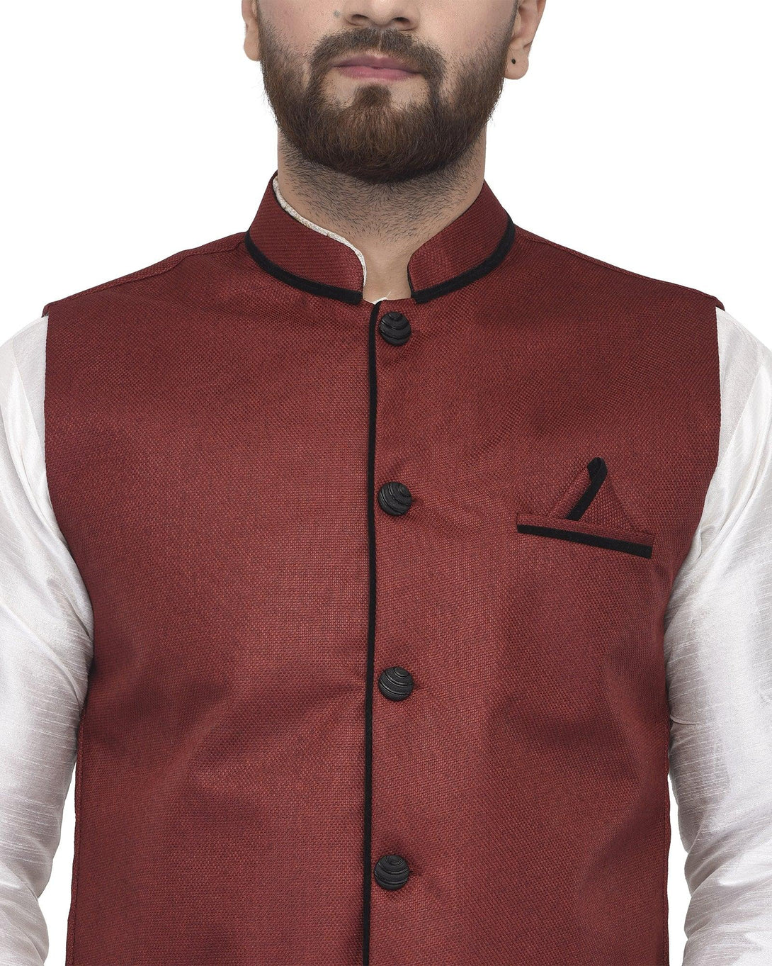 Men's White Kurta With Dhoti & Maroon Solid Nehru Jacket - Benstoke - Indiakreations