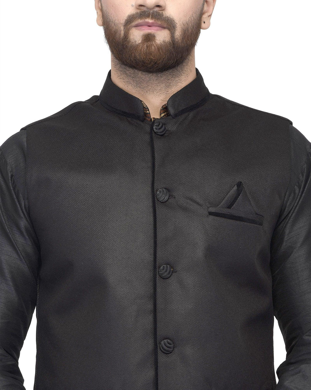 Men's Black Kurta With Dhoti & Black Solid Nehru Jacket - Benstoke - Indiakreations