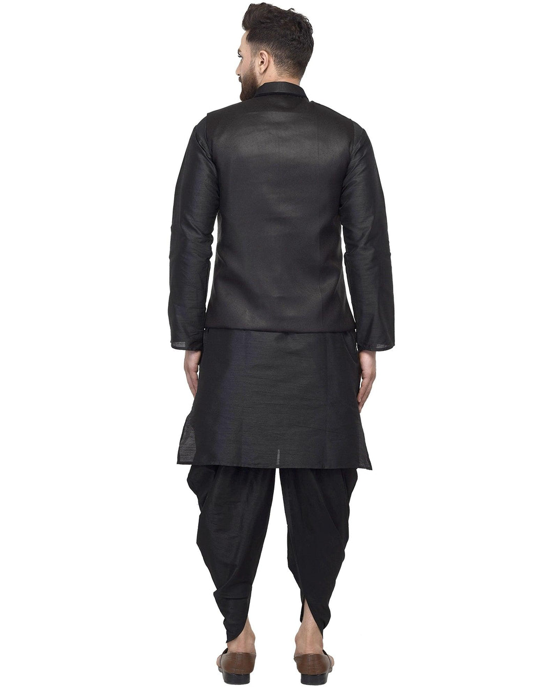 Men's Black Kurta With Dhoti & Black Solid Nehru Jacket - Benstoke - Indiakreations