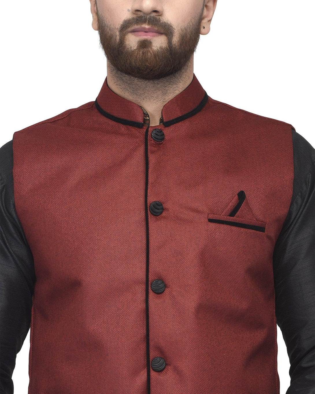 Men's Black Kurta With Dhoti & Maroon Solid Nehru Jacket - Benstoke - Indiakreations