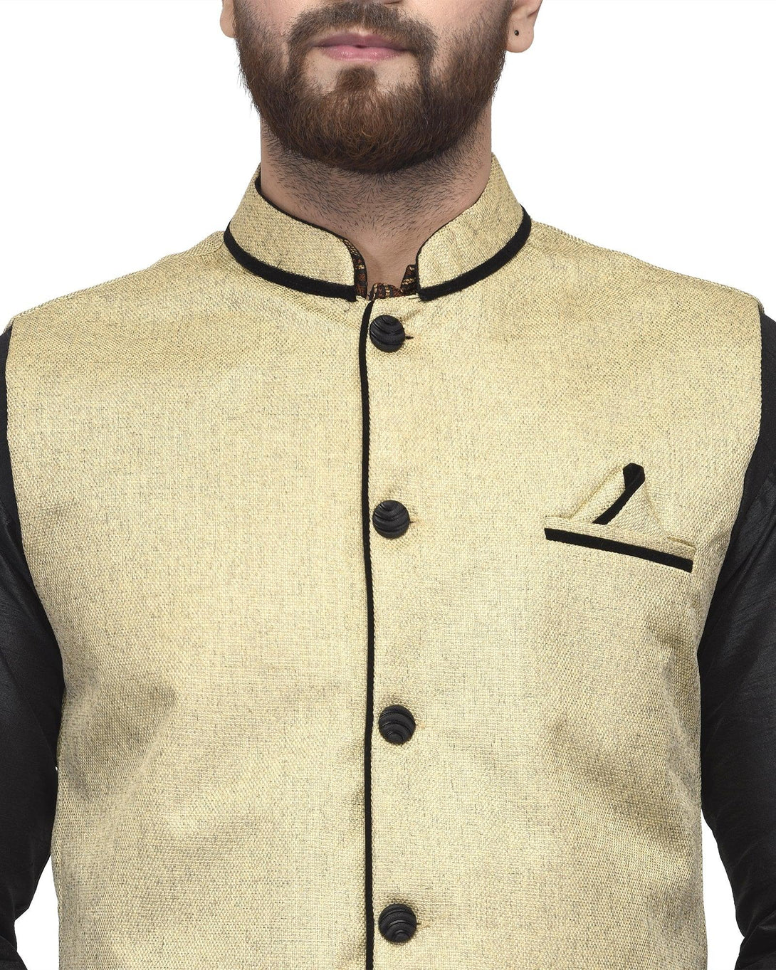 Men's Black Kurta With Dhoti & Beige Solid Nehru Jacket - Benstoke - Indiakreations